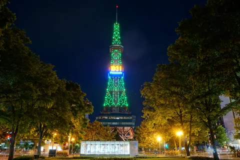 Sapporo TV Tower illuminated at night