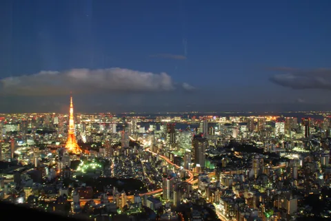 Tokyo Tower and the surrounding skyline at blue hour